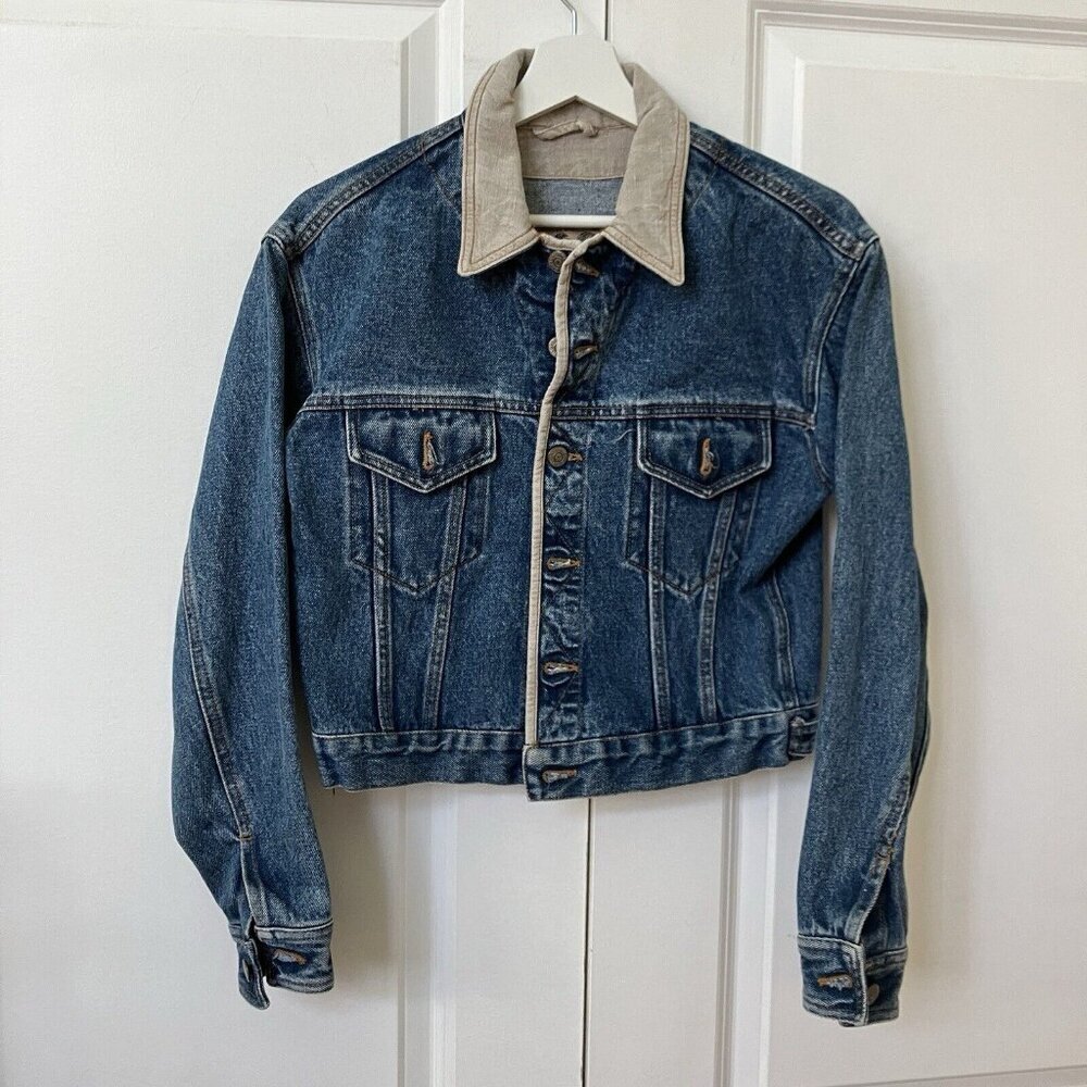 Calvin Klein Blue Denim Jacket with Beige Corduroy Collar